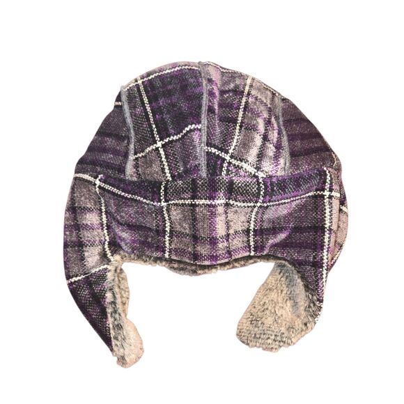 Woolrich Purple Plaid Faux Fur Trapper Hat, Unisex, OSFM